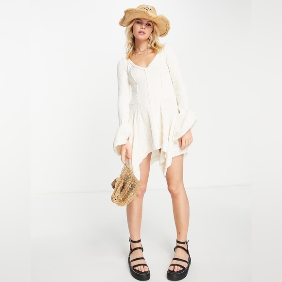 Free People Dresses & Skirts - WE THE FREE NWOT Primrose Long Sleeve Jersey Mini Dress in Ivory White